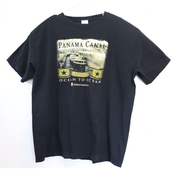 Panama Canal T Shirt Mens 2XL Holland American Line‎ Graphic Tee Black Cotton - Picture 1 of 6
